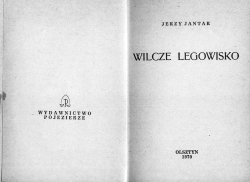 JERZY JANTAR. WILCZE LEGOWISKO